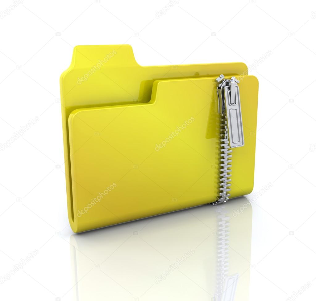 3d illustration of folder icon with zip, over white background 